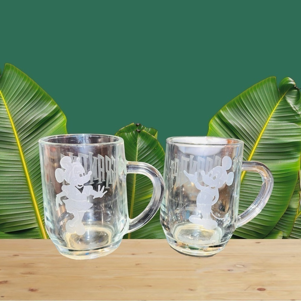 Disney Mini Mouse Etched Glass Mug Grandpa~Grandma Made in France